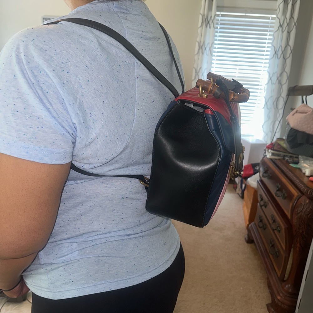 Authentic GUCCI - Queen Margaret Bee Bamboo Top Handle Quilted Leather Backpack - Picture 10 of 12